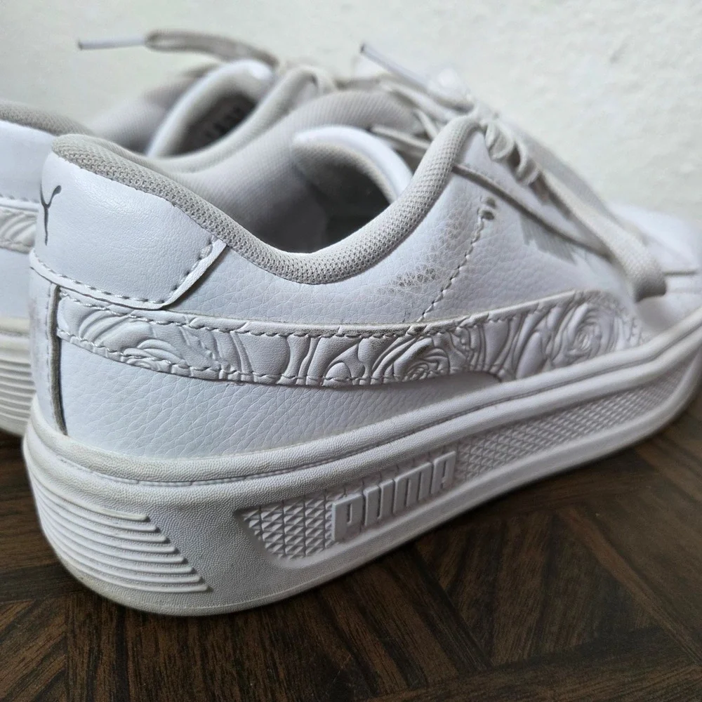 Puma Carina Platform Sneakers White Embossed Floral Lace Up Womens 7.5